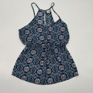 Paper Crane Womens Blue Geometric Tribal Print Tank Top Keyhole Small